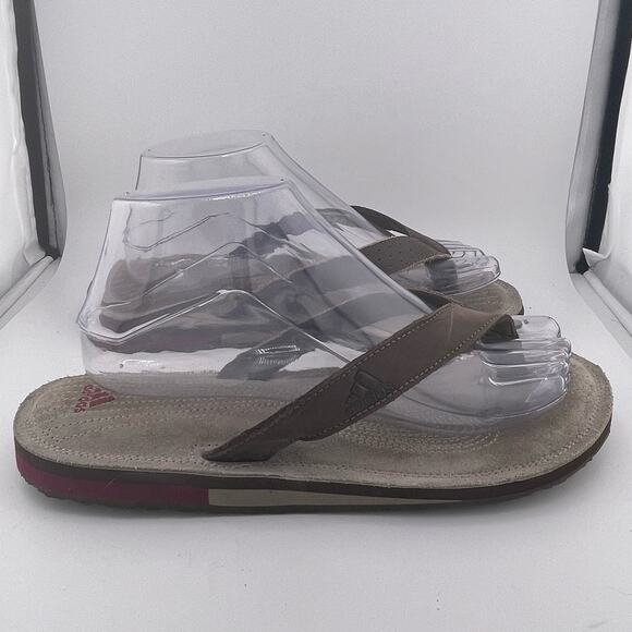Adidas Brown Leather and Suede Flip Flops Size 7M - Picture 3 of 7